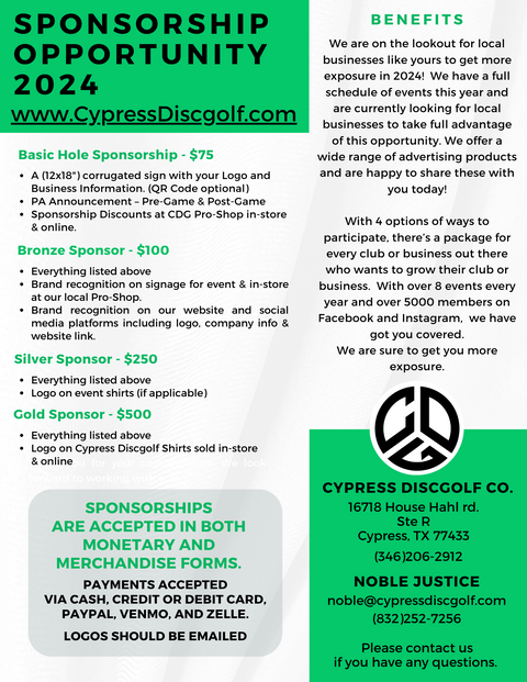 Cypress DiscGolf Sponsorship